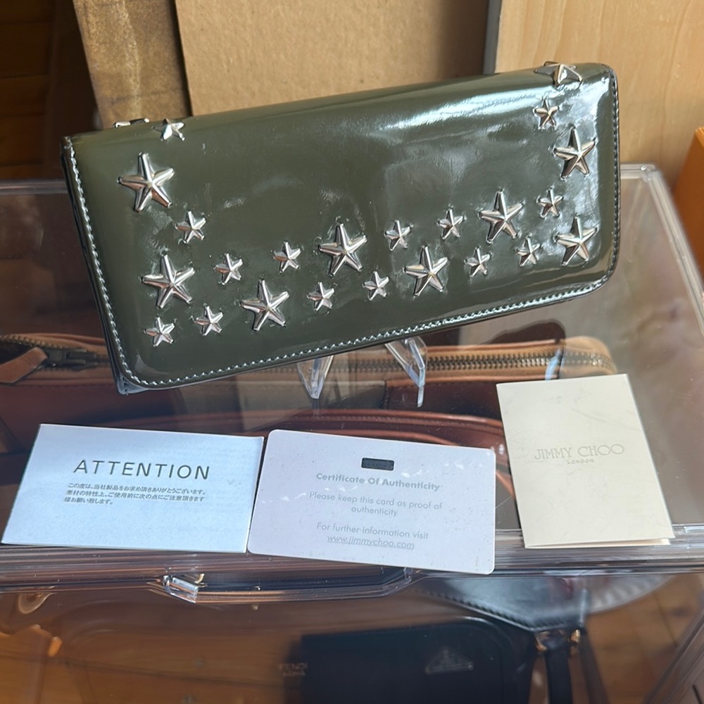 Jimmy Choo Olive Green Star-Studded Women's Wallet